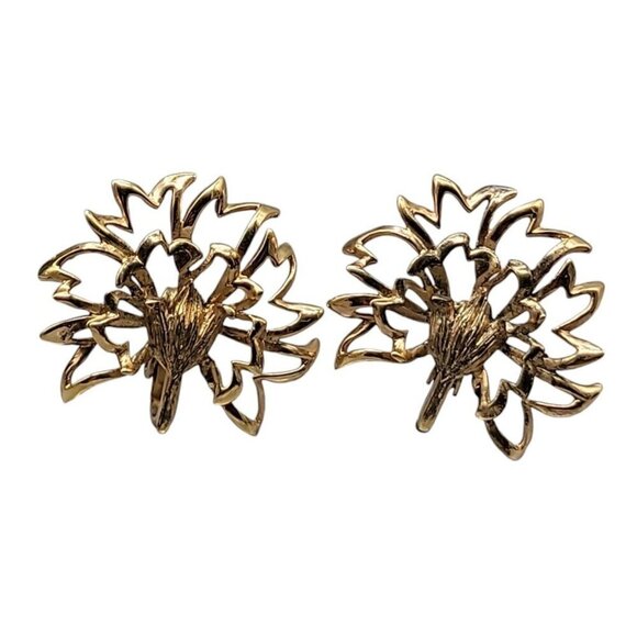 Napier Sterling Clip On Earrings 1940s Gold Wash 925 Silver Large Leaves 925 - Picture 11 of 13